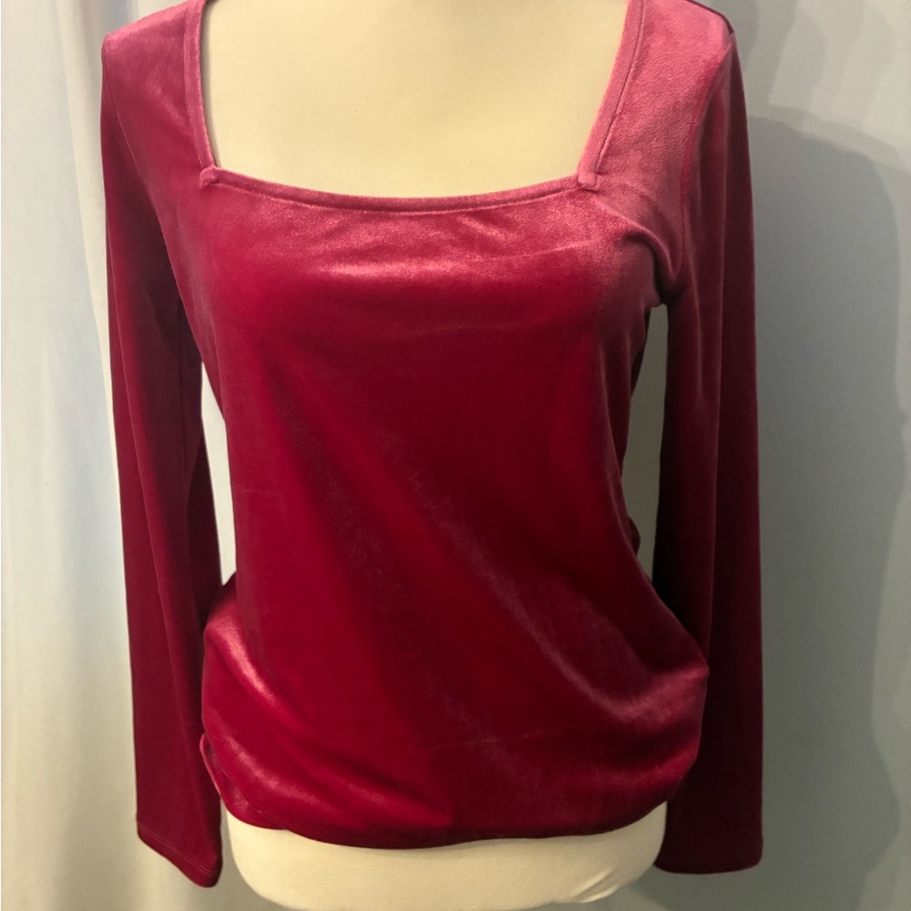 Halogen Velvet Long Sleeve Top - Pink Red
